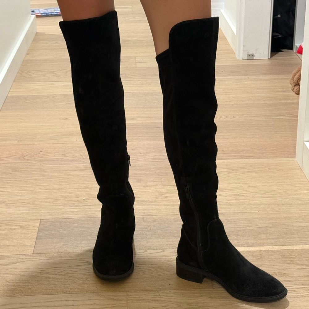 Black Over the Knee Boots with Suede Finish